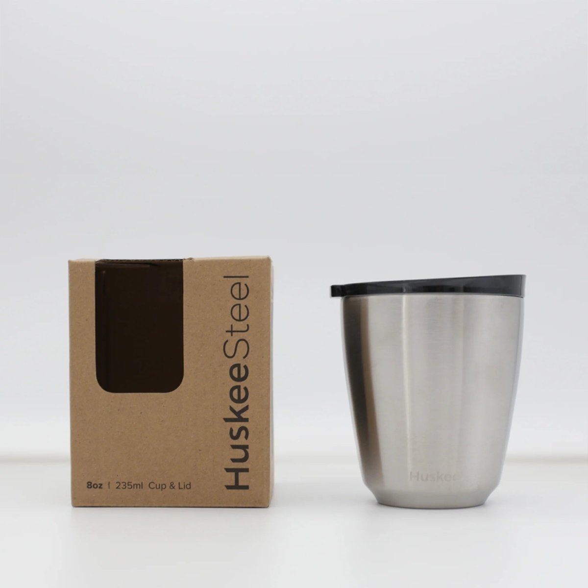 Huskee Steel mug 235 ml – durable coffee cup in brushed steel
