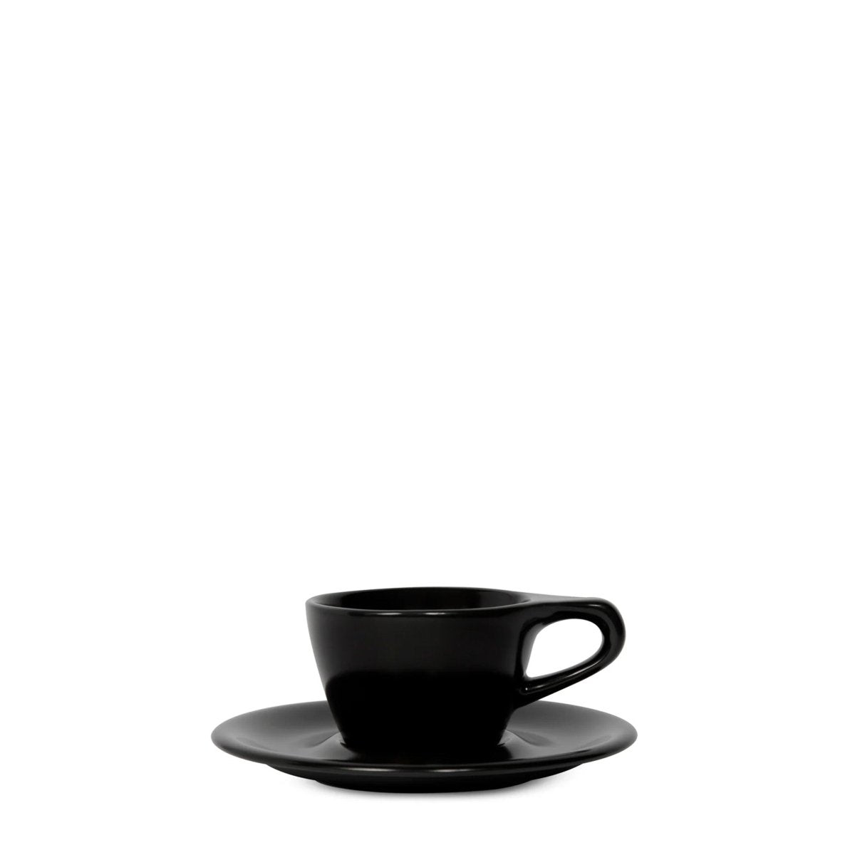 Porslin Svart Lino Enkel Cappuccino kopp med fat 5oz /15cl