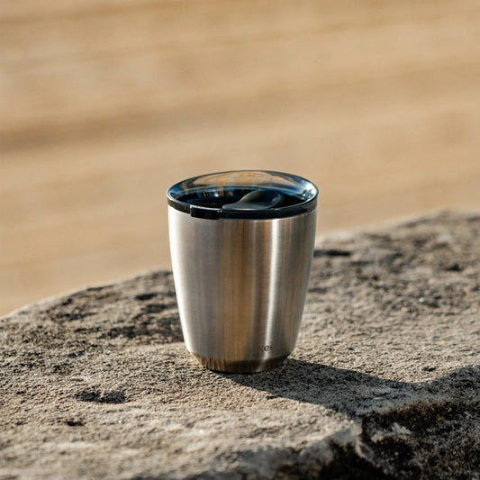 Huskee Steel mug 235 ml – durable coffee cup in brushed steel