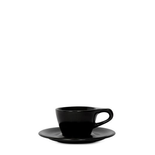 Porslin Svart Lino Enkel Cappuccino kopp med fat 5oz /15cl