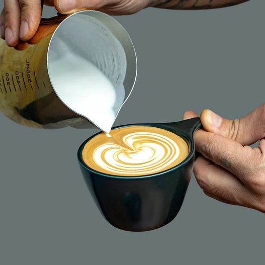 Porslin Svart Lino Enkel Cappuccino kopp med fat 5oz /15cl